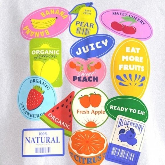Fruit Stickers Graphic Tee, Preppy Summer Shirt - Picture 2 of 3